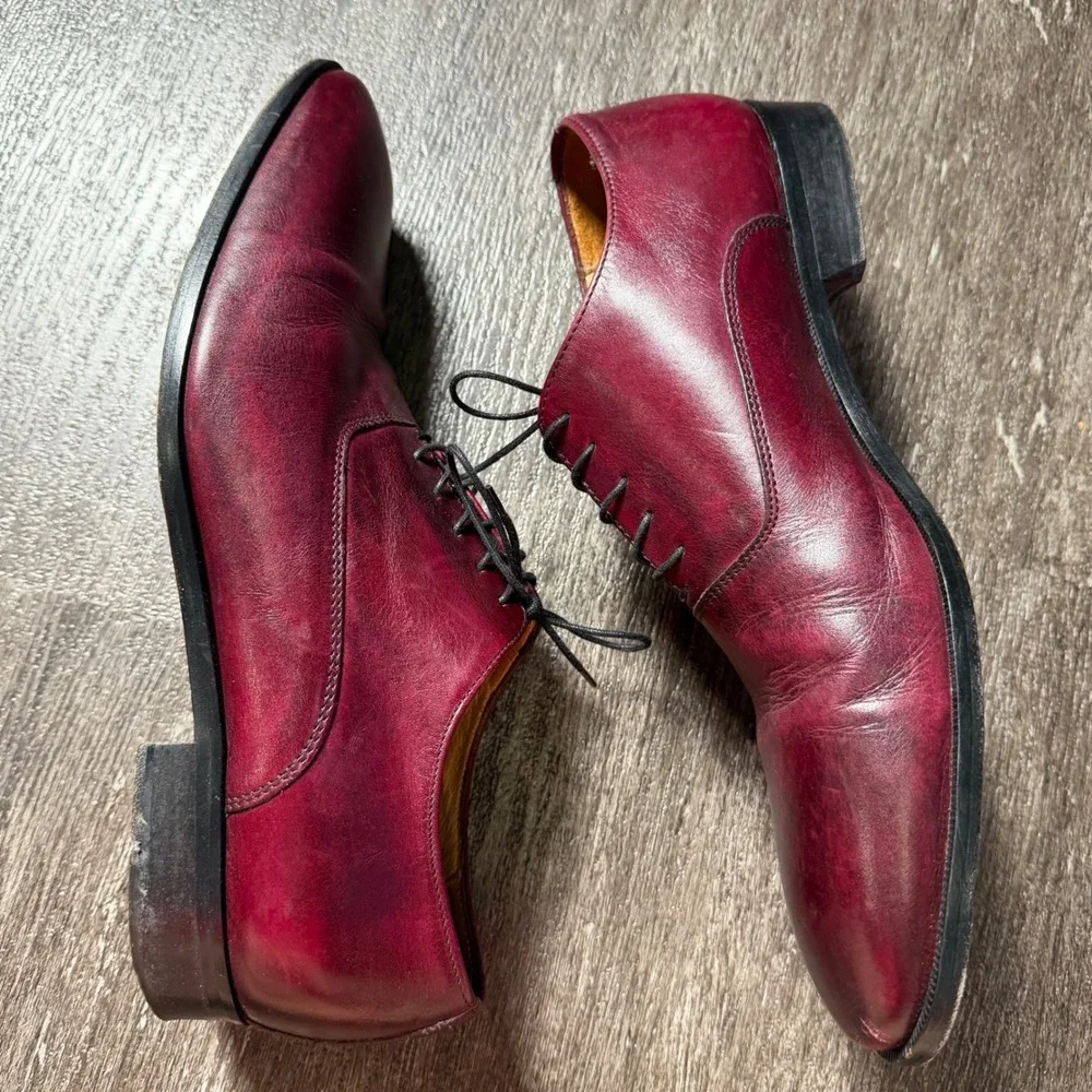 Mercanti Fiorentini Oxford Men 10.5 Burgundy Leather Lace Up Made in Italy Shoe